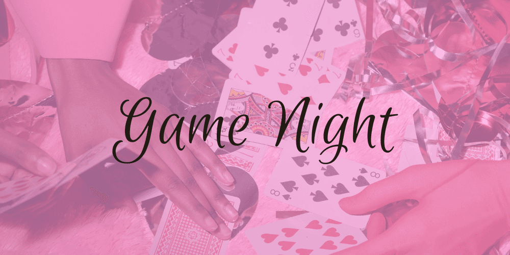 Game Night Social graphic — pink card and games background